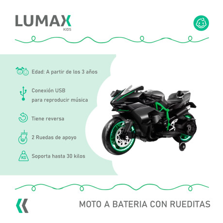 Moto a Batería Barry con ruedas luces música y usb Negro