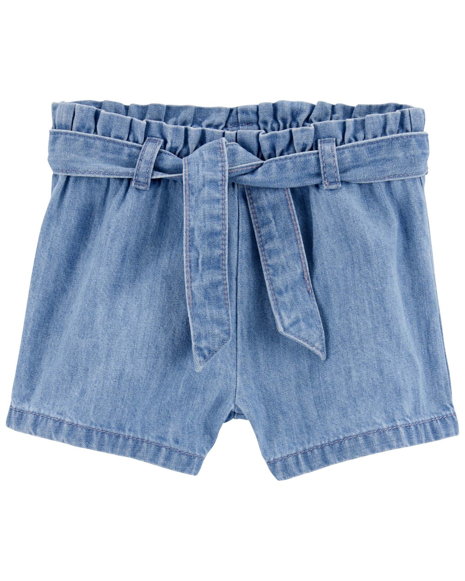 Short de chambray diseño paperbag con cinto Sin color