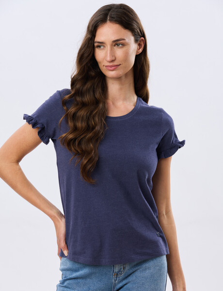 REMERA DE ALGODÓN CON VOLADO Azul