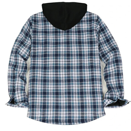 Campera Camisa Leñadora Cangurito Capucha Con Cierre Azul