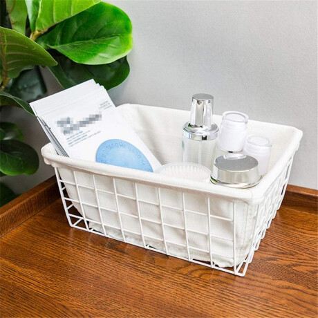 Canasto Cesto Organizador Metal y Tela Cocina Baño Oficina Blanco