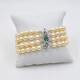 Pulsera Perlas De Cultivo 4 Hilos Con Broche En Oro 18K Blanco, Pasadores, Brillantes Y Esmeraldas. Pulsera Perlas De Cultivo 4 Hilos Con Broche En Oro 18K Blanco, Pasadores, Brillantes Y Esmeraldas.