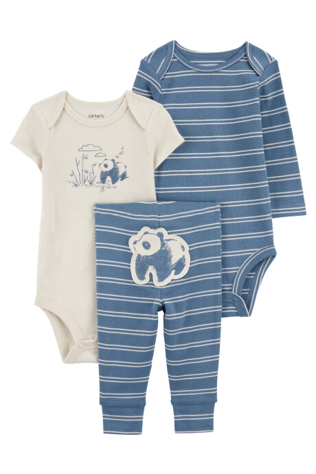 Set tres piezas de algodón, pantalón y dos bodies, diseño panda Sin color