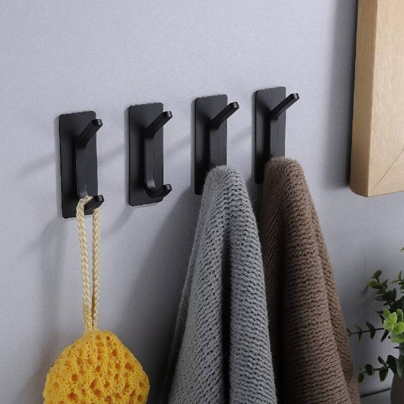 Gancho autoadhesivo doble acero inoxidable para pared negro