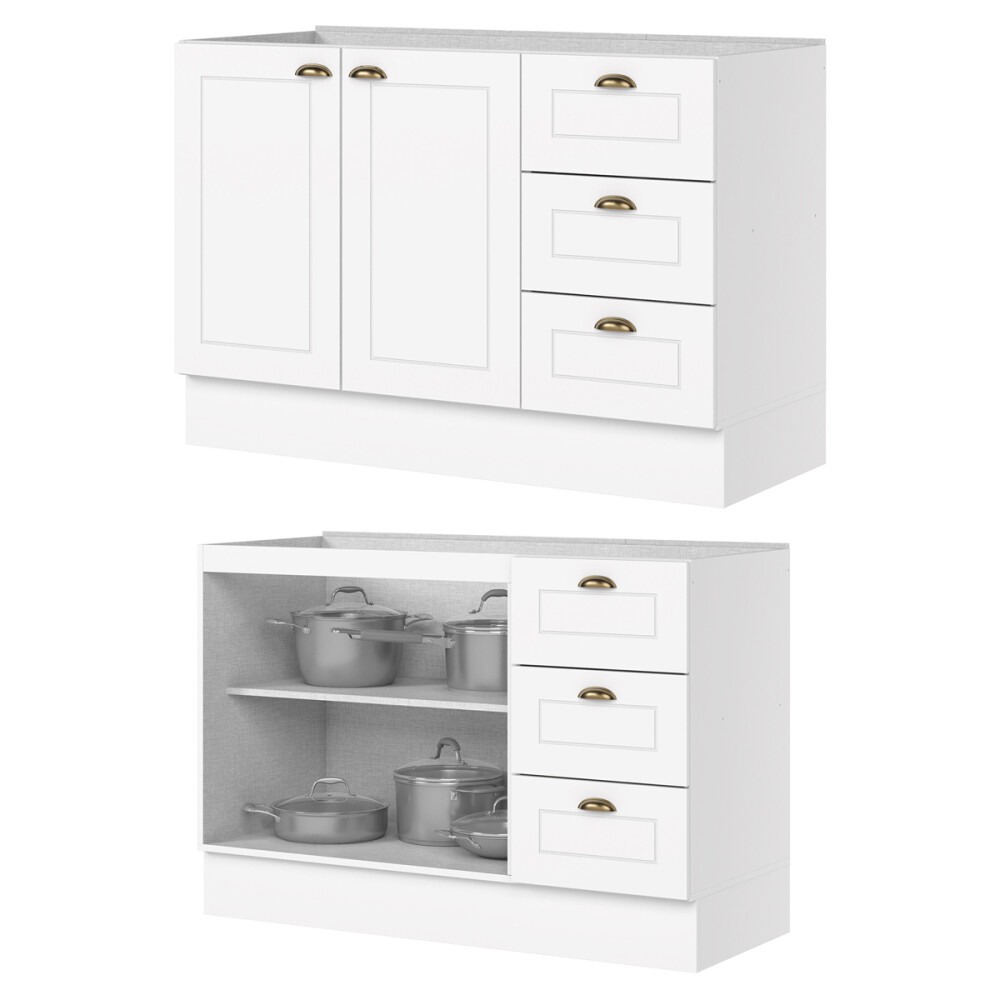 BAJO MESADA ARMARIO 2 PUERTAS 3 CAJONES - LÍNEA AMERICANA BLANCO