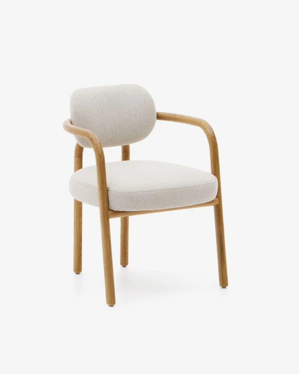 Silla Melqui beige de madera maciza de roble con acabado natural Silla Melqui beige de madera maciza de roble con acabado natural