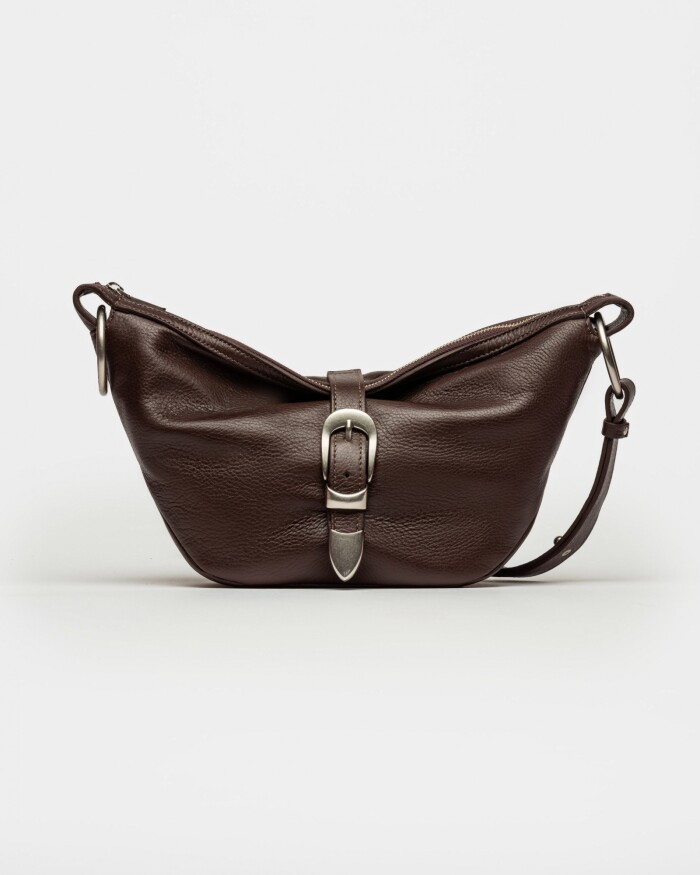 Bandolera Bambú En Cuero Satinado Marron