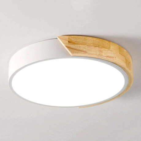 Luminaria Plafón Led 50cm Metal Y Madrera Luz Cálida Blanco
