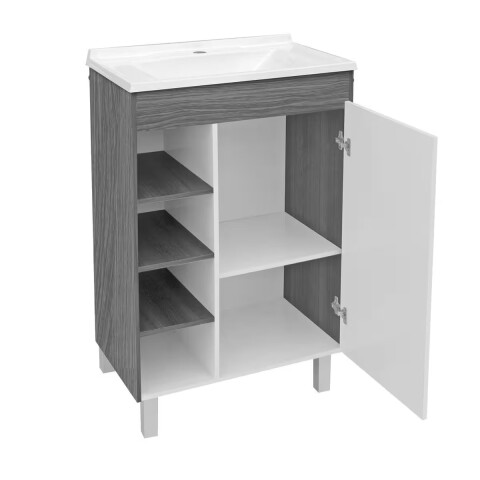 Mueble de baño de pie Sophia Etna 60 cm bacha de resina natural y espejo con botiquín Mueble De Baño De Pie Sophia Etna 60 Cm Bacha De Resina Natural Y Espejo Con Botiquín