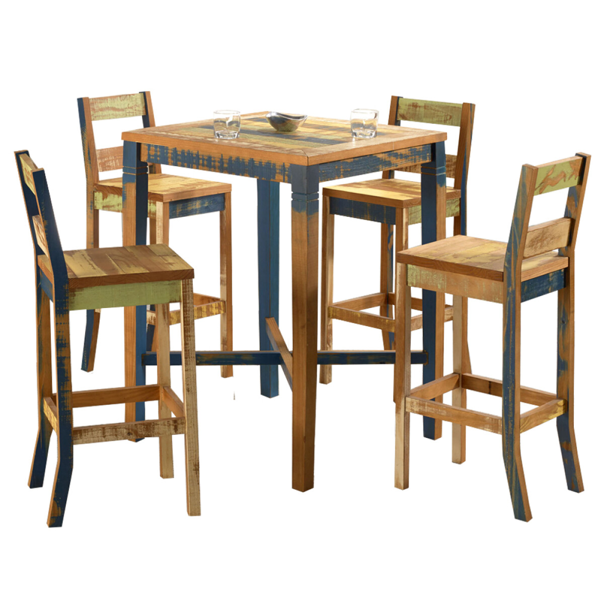 Juego de comedor : Mesa alta + 4 butacas altas - madera maciza 