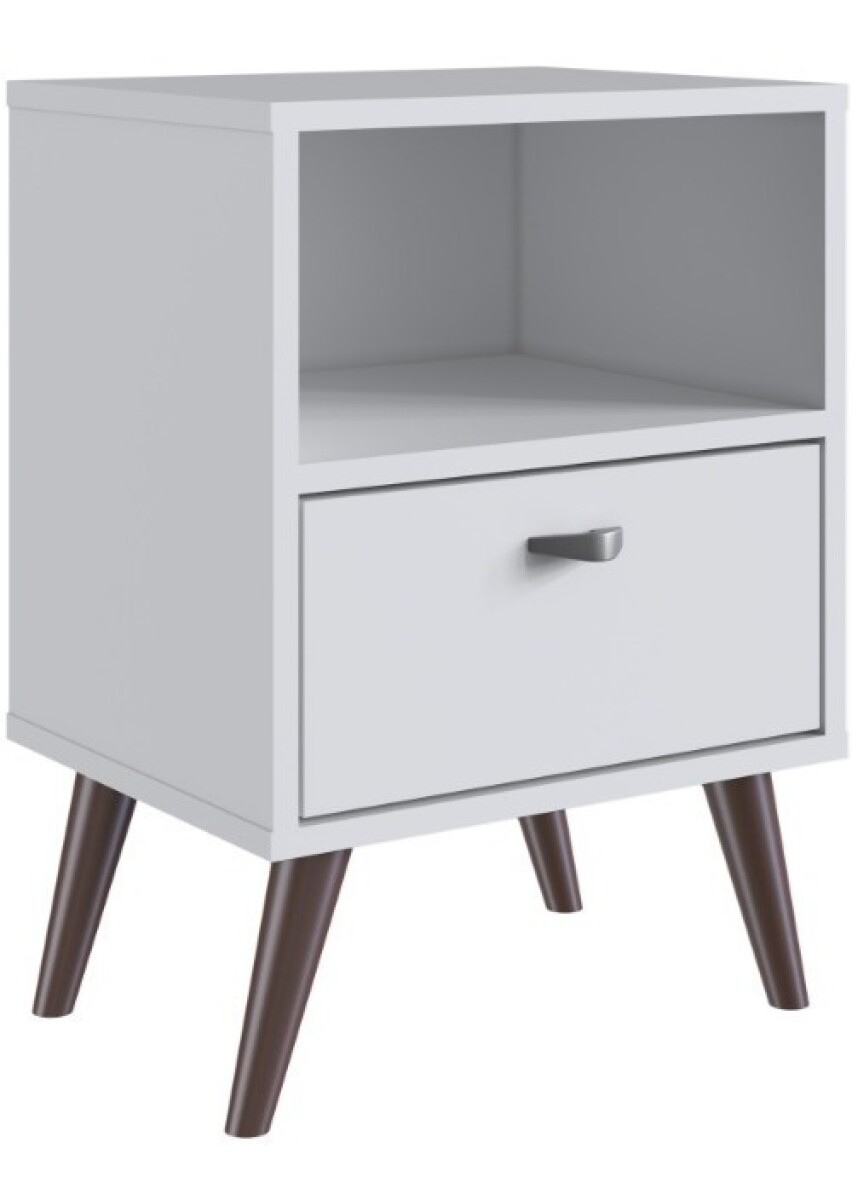 Mesa De Luz Nordica Retro Dormitorio 1 Estantes 1 Cajon Pro - Blanco 