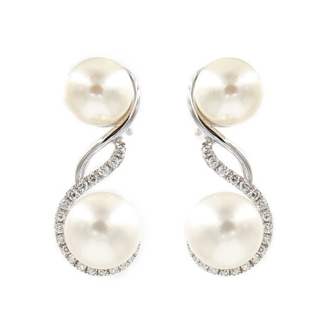 Caravanas Sinfónica en oro blanco 18K con perlas y brillante Caravanas Sinfónica en oro blanco 18K con perlas y brillante