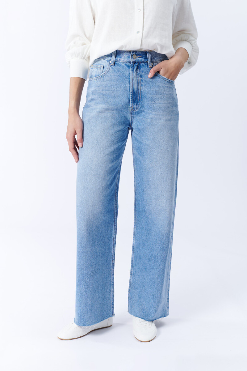 Pantalón De Jean Wide Azul Medio