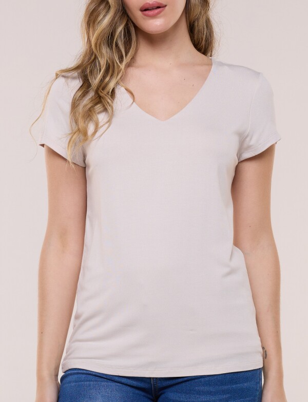 Remera Basica Manga Corta Esote V BEIGE CLARO