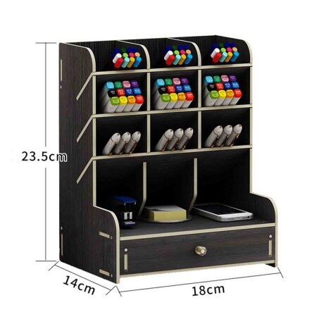 Estante Organizador Madera Para Marcadores y Celular Negro