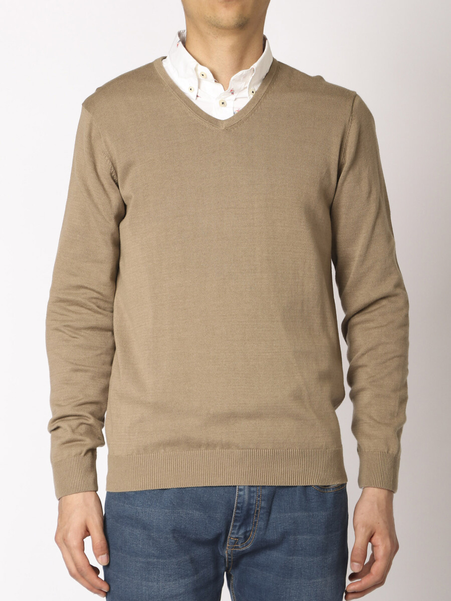 Sweater Escote En V Harrington Label - Beige 