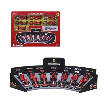 Set X 7 Autos Ferrari Con Exhibidor Formula 1 Bburago Escala 1:43