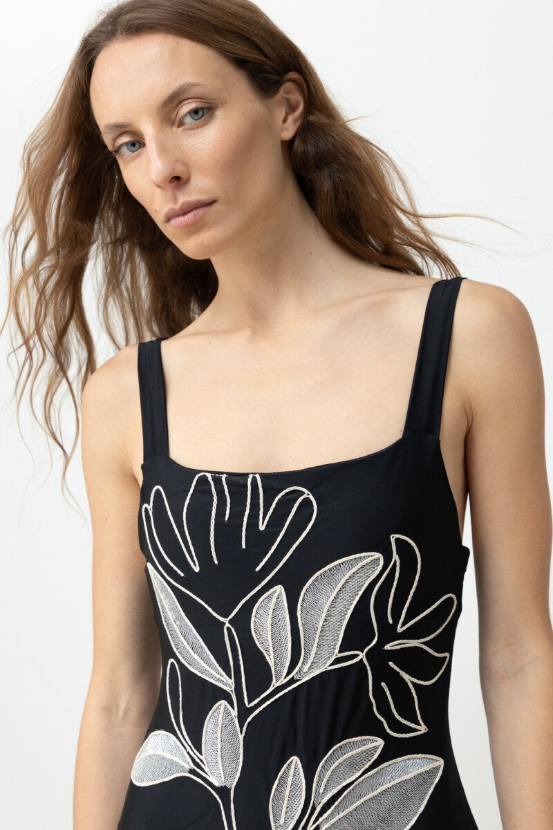 Malla Santorini bordada negro