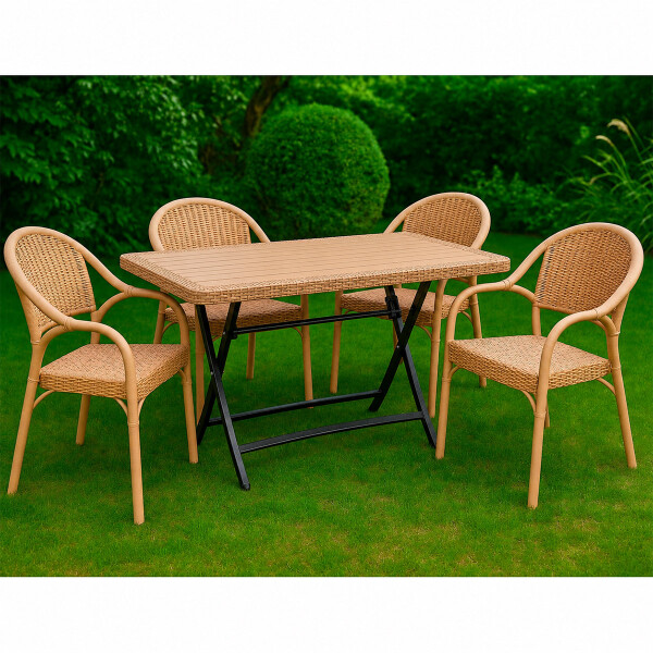 Mesa Comedor Plegable Exterior 1.20m + 4 Sillas Jardin Beige