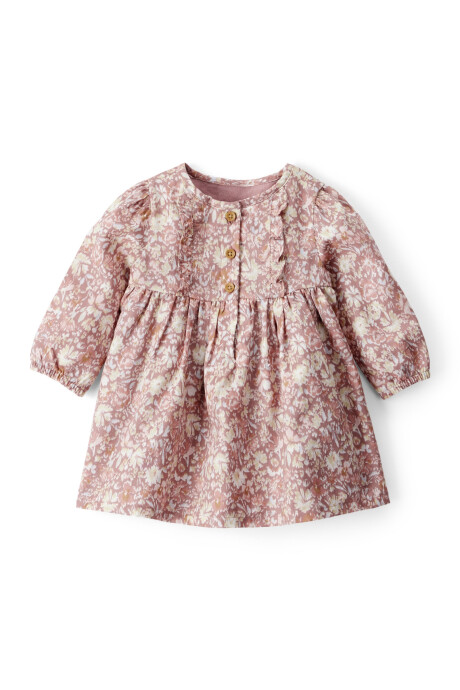 Vestido de algodón, rosado, diseño floral Vestido de algodón, rosado, diseño floral