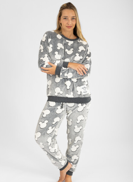 Pijama coral fleece mickey Gris melange