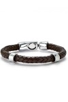 PULSERA CUERO TRENZADA CON 2 CIRCUNFERENCIAS BAÑADAS EN PLATA DE LEY Pulsera