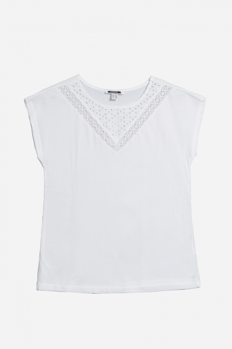 Remera con detalle en broderie - Blanco 
