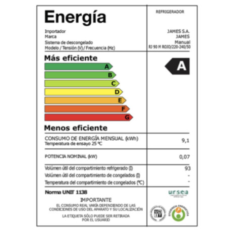 Frigobar JAMES RJ 90 M 93 Lt Rojo