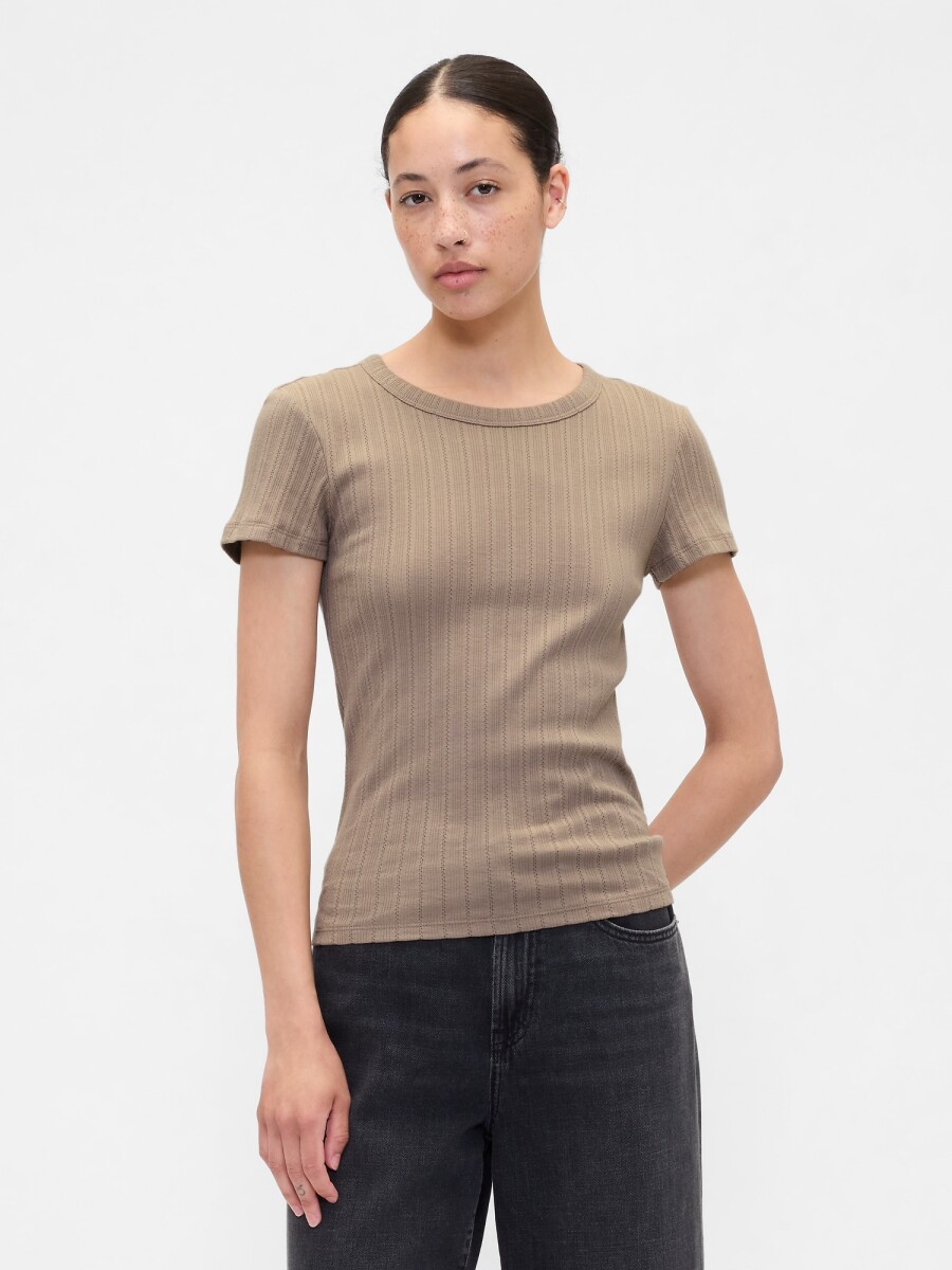 Remera Manga Corta Rib Mujer - Medium Cool Brown 