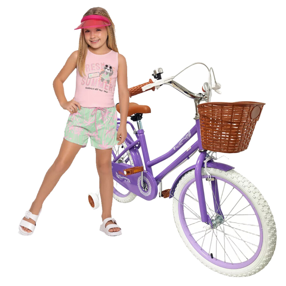 Bicicleta Infantil Rodado 16 Con Rueditas Auxiliares Y Canasto Violeta