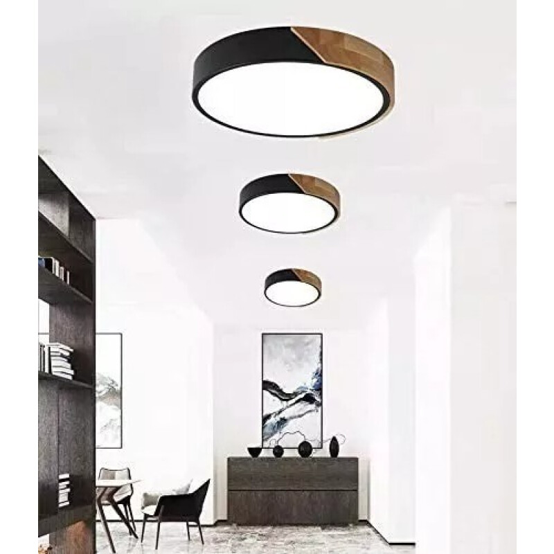 Luminaria Plafon Led Diám 40cm Metal Y Madera Varios Colores Negro