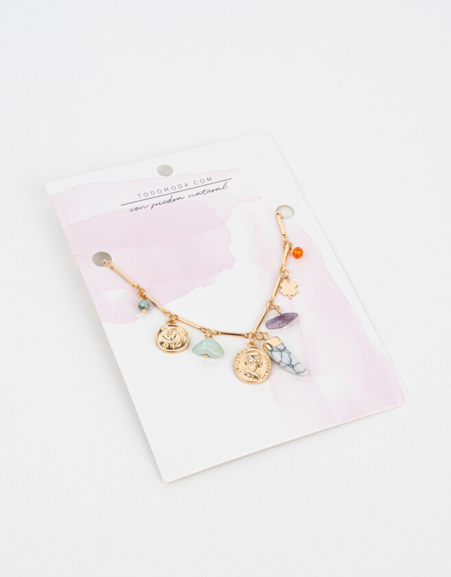 Collares Cortos Con Piedra Natural Collar Con Piedritas Naturales - Dorado