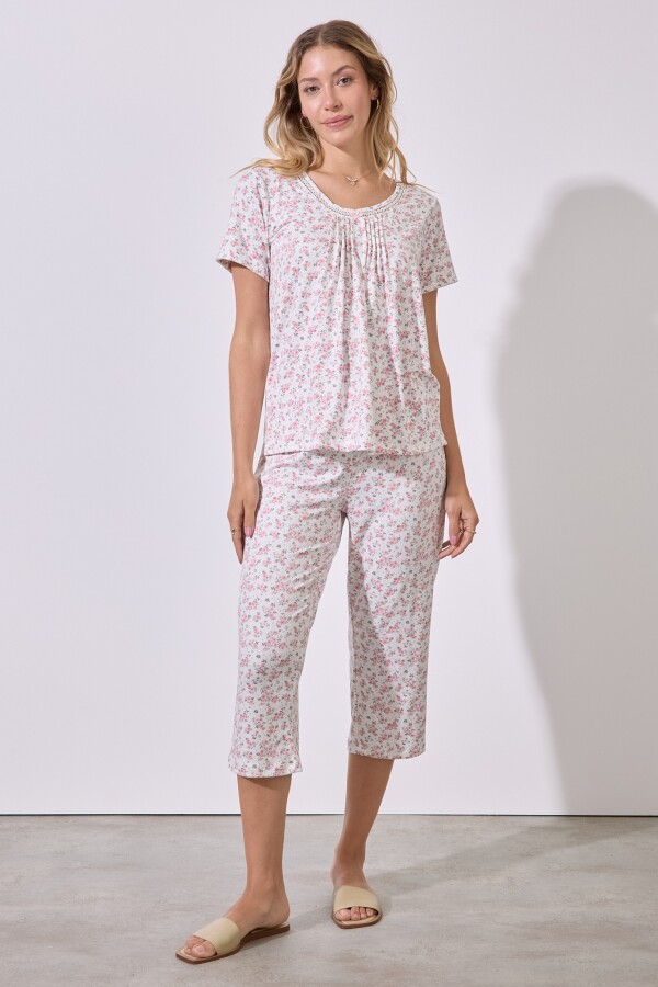 Set Pijama Remera & Capri MULTI/BLANCO