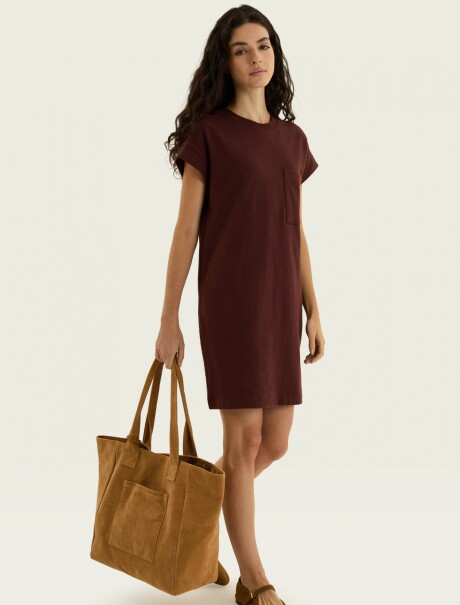 VESTIDO BÁSICO FEMENINO MANGA CORTA CON BOLSILLO VESTIDO CORTO FEM