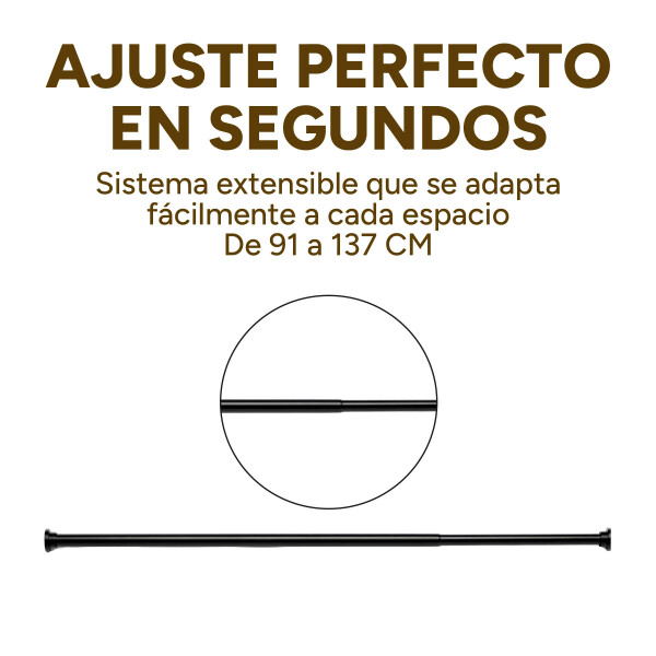 Barrote Extensible Para Cortina Metal 91-137Cm Con Punteros Color Negro