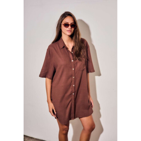 Vestido Camisero Con Lino Marron