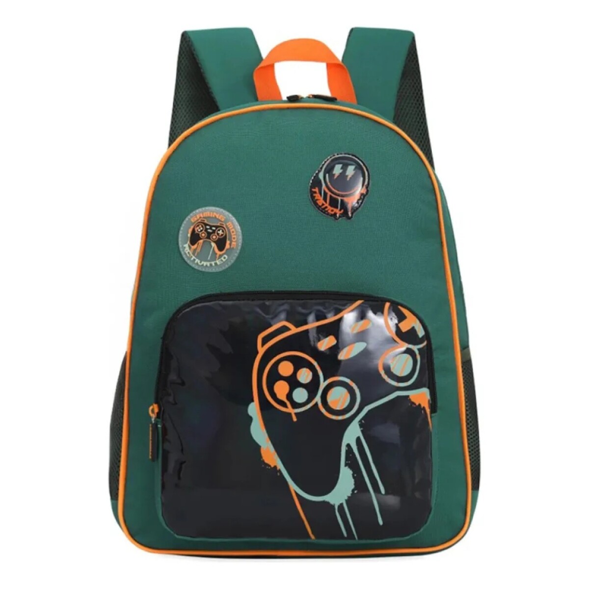 Mochila Trendy Escolar con porta botellas y llavero - Verde 