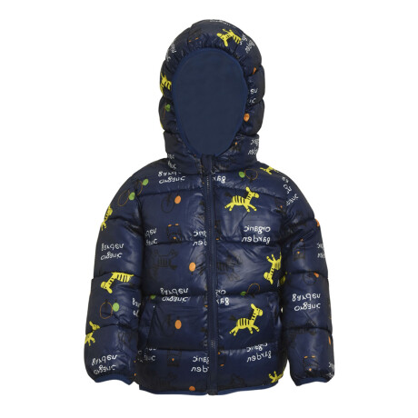 Campera Infantil Acolchonada de Abrigo en Nylon con Capucha Azul Cebra/búho