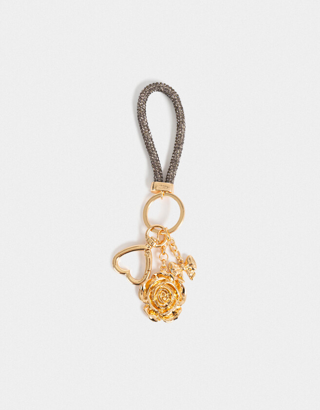 Llavero Metal Llavero Y Charm Rosa & Moño - Negro