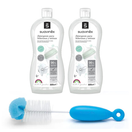 Pack Suavinex 2 Detergentes + Cepillo Limpia Mamadera Tetina - Azul — HTS