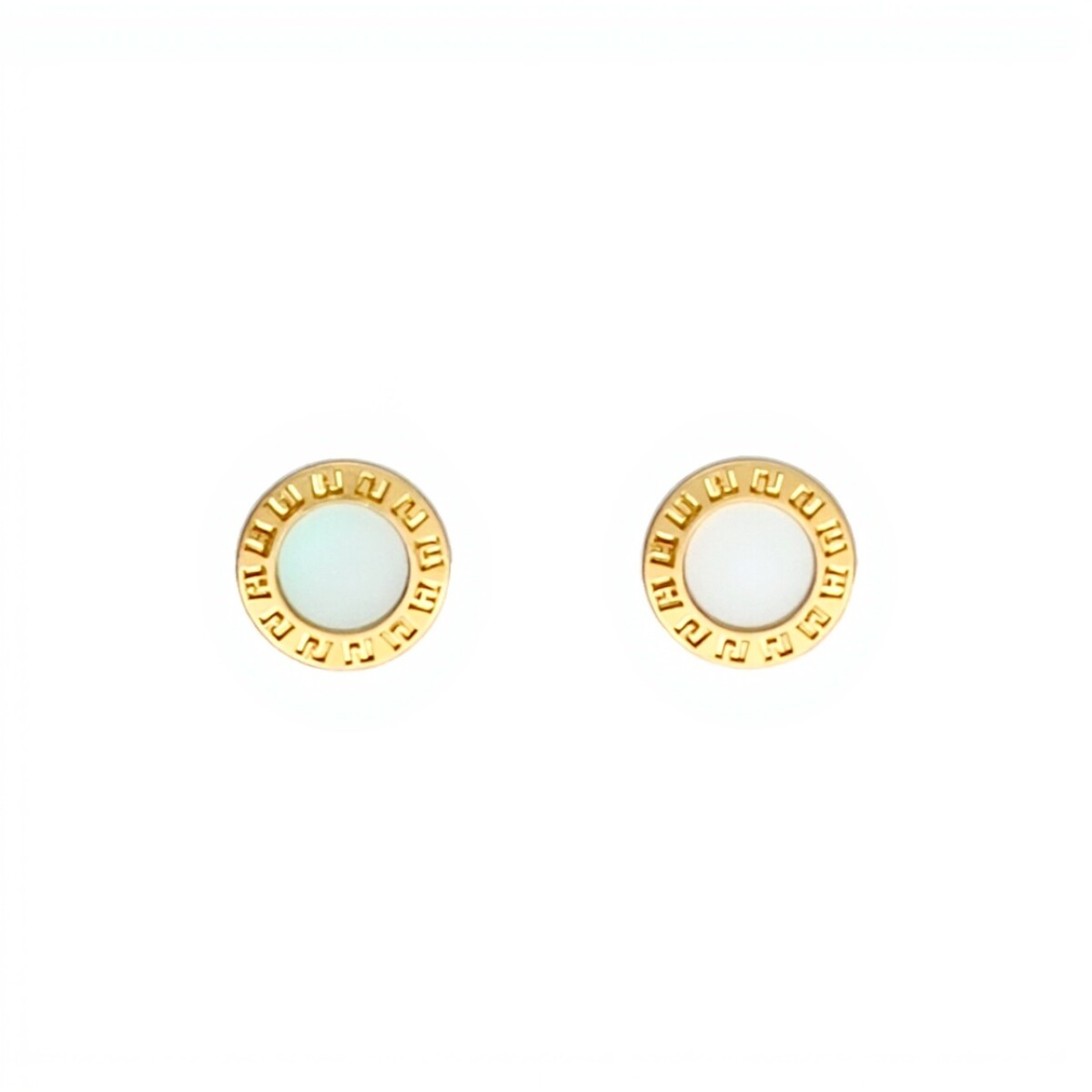 Caravanas Circulo Greca de oro- Oro bajo - Nácar- CA8054 - conpiedra 