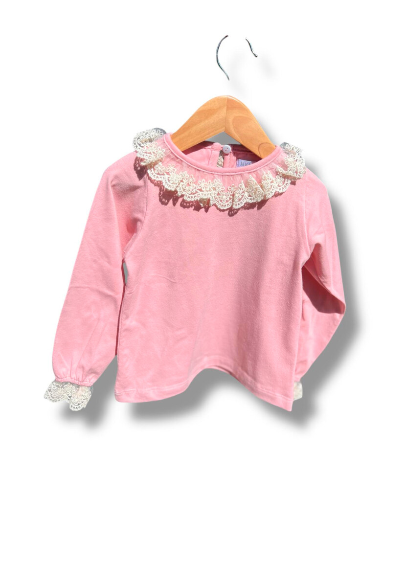 Remera Rosa Volado Encaje 