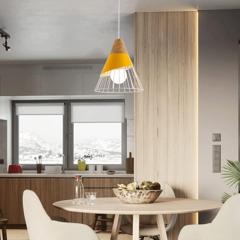 Lampara Nordica Conica Metal Y Madera Columbus Amarillo