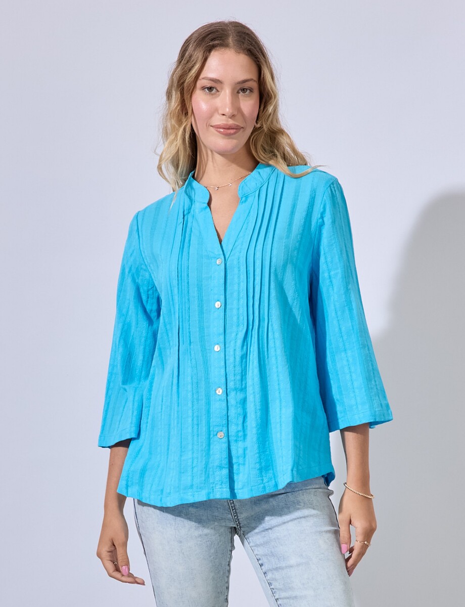 Blusa Algodon Bordado - Celeste 