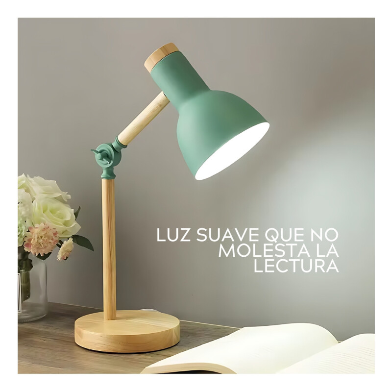 Pack X2 Lampara Escritorio Portatil Nordica Madera Y Metal Verde
