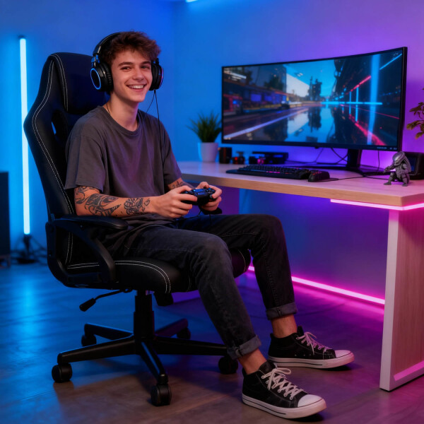 Silla Gamer Ergonomica Escritorio Reclinable Soporta 200kg Cuero Sintético Imback Color Negro Silla Gamer Ergonomica Escritorio Reclinable Soporta 200kg Cuero Sintético Imback Color Negro