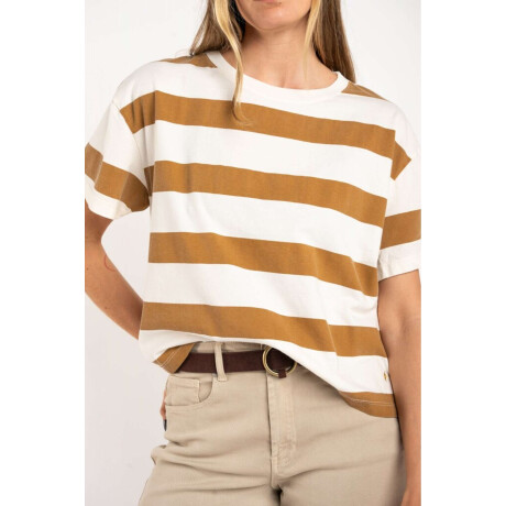 Remera Algodon Lavado Raya Camel Camel