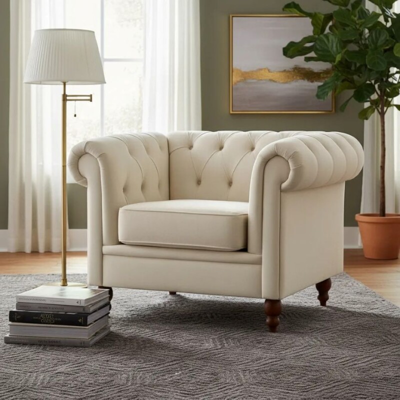 Sofa 1 cuerpo Clasico - Tapizado tela Marfil lisa Sofa 1 cuerpo Clasico - Tapizado tela Marfil lisa