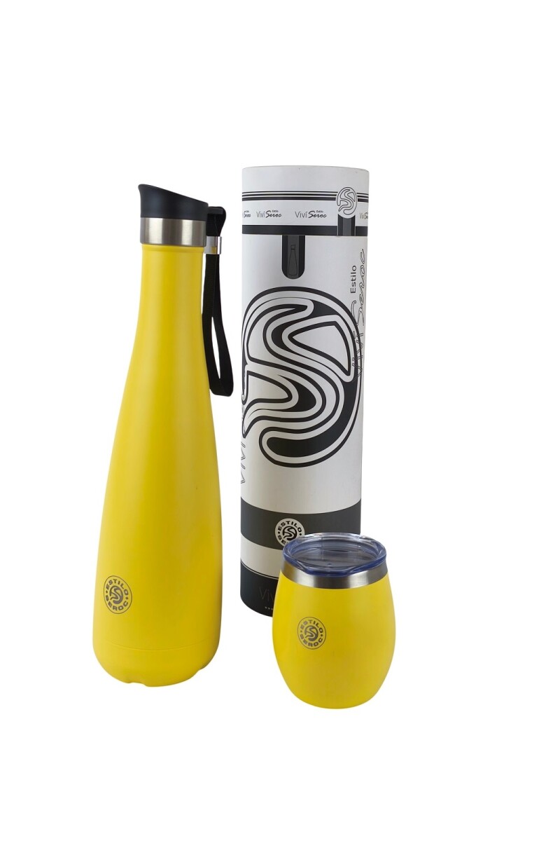 Termo Vacumm Cola De 750ml + Mate De Acero Inox De 240ml Amarillo