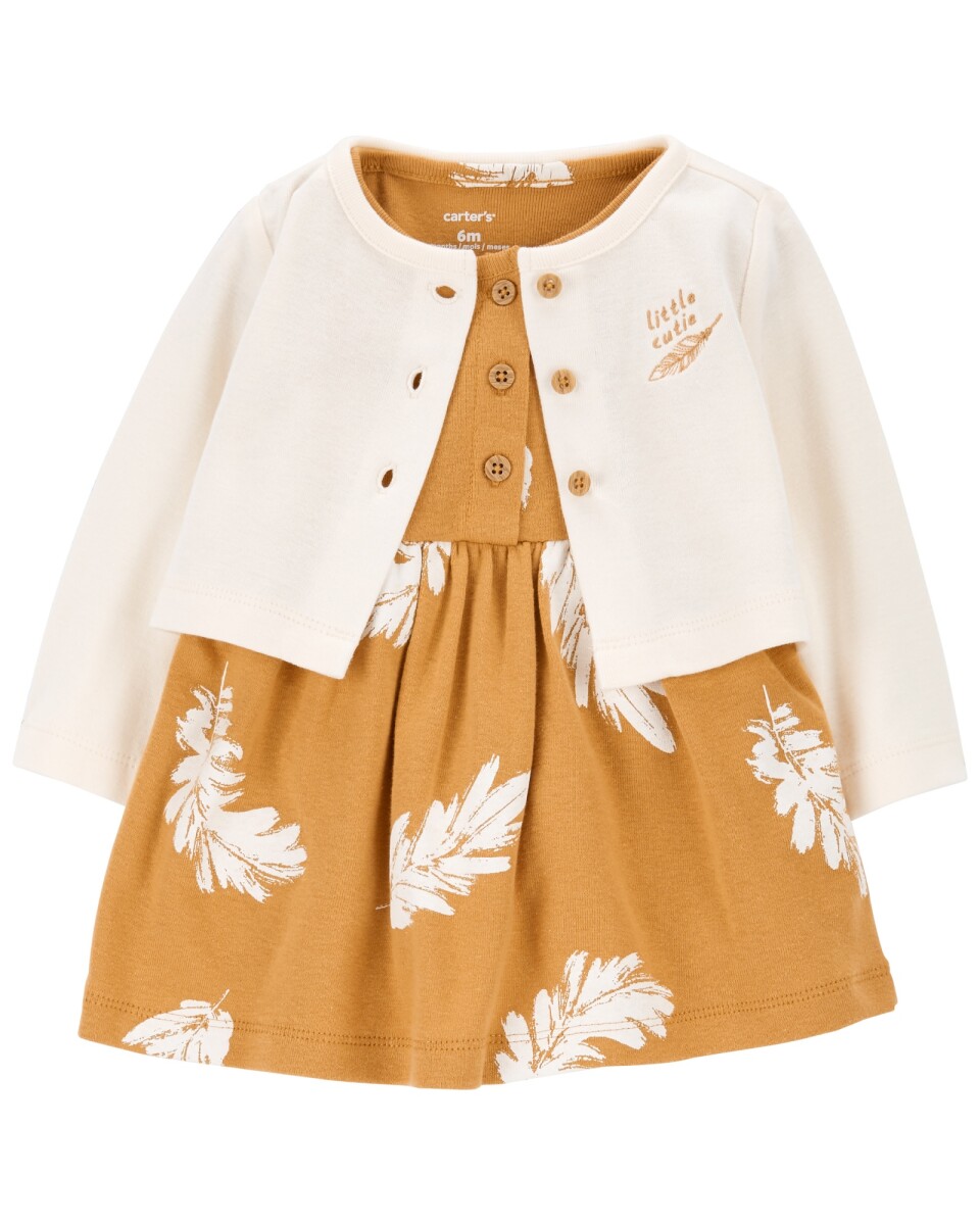 Set dos piezas vestido y saco de algodón diseño pluma 